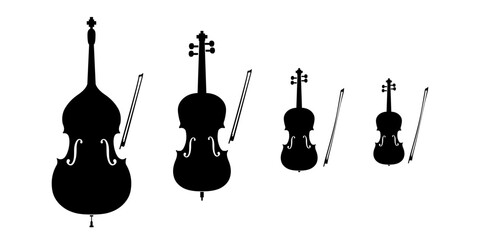 double bass, cello, viola, violin - obrazy, fototapety, plakaty
