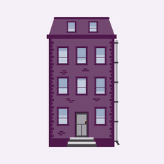 Naklejka premium Detailed brick purple high-rise building in New York style on a white background