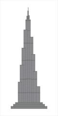 Burj Khalifa tower icon o white isolated background. UAE Dubai symbol. Gray United Arab Emirates building. 