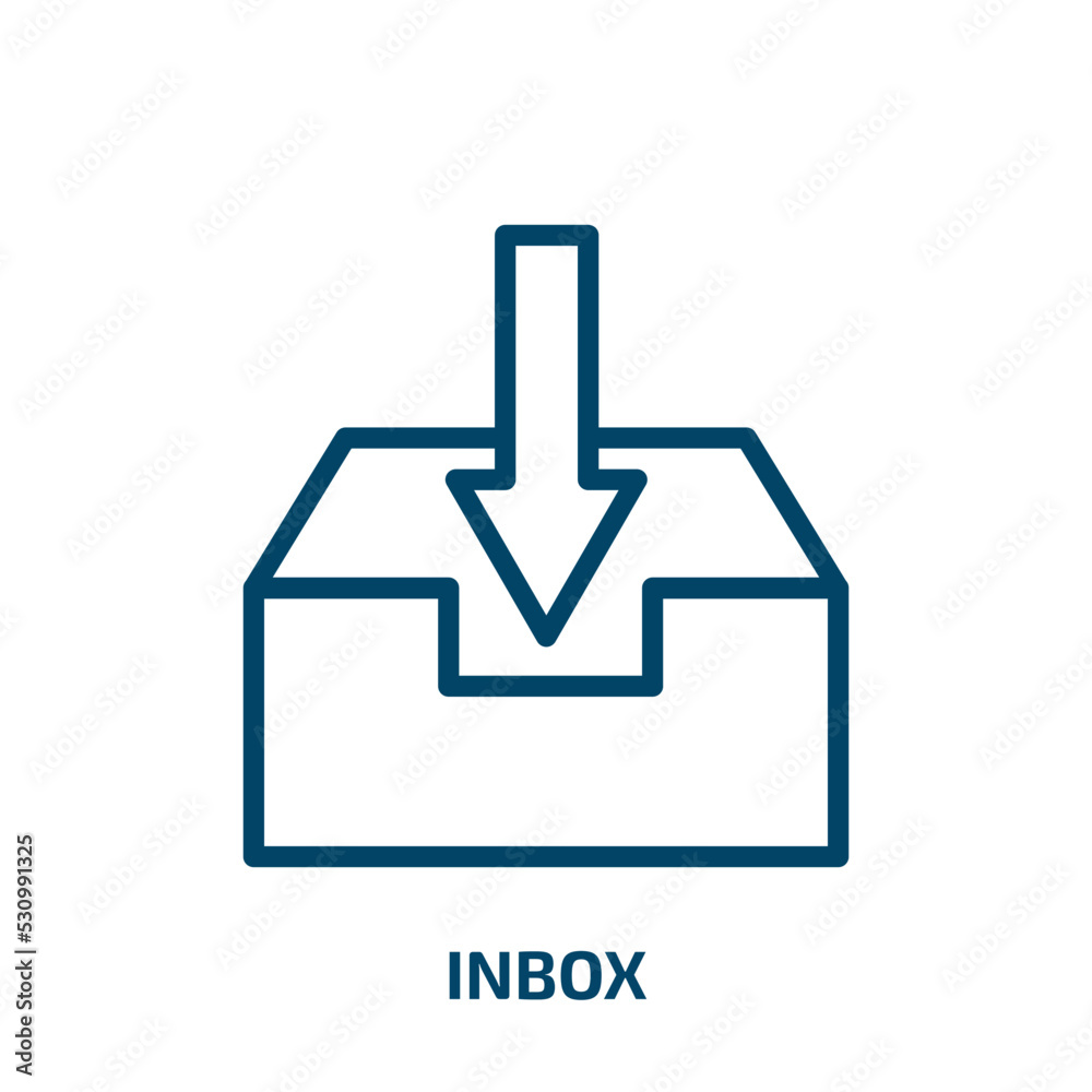 Poster inbox icon from message collection. thin linear inbox, app, mail outline icon isolated on white back