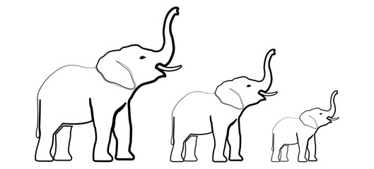 Three elephants with raised trunks - symbol of wealth and strength. Vector illustration.