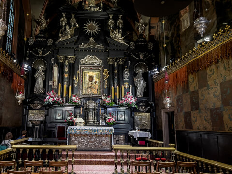 Czestochowa, Poland, August 23, 2022: Jasna Gora Monastery: chapel and Wonderful Image of the Black Madonna of Czestochowa.