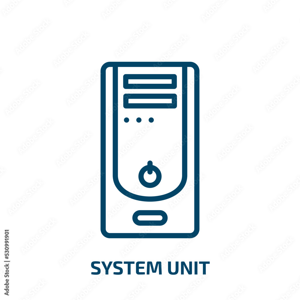 Poster system unit icon from hardware collection. Thin linear system unit, system, equipment outline icon isolated on white background. Line vector system unit sign, symbol for web and mobile