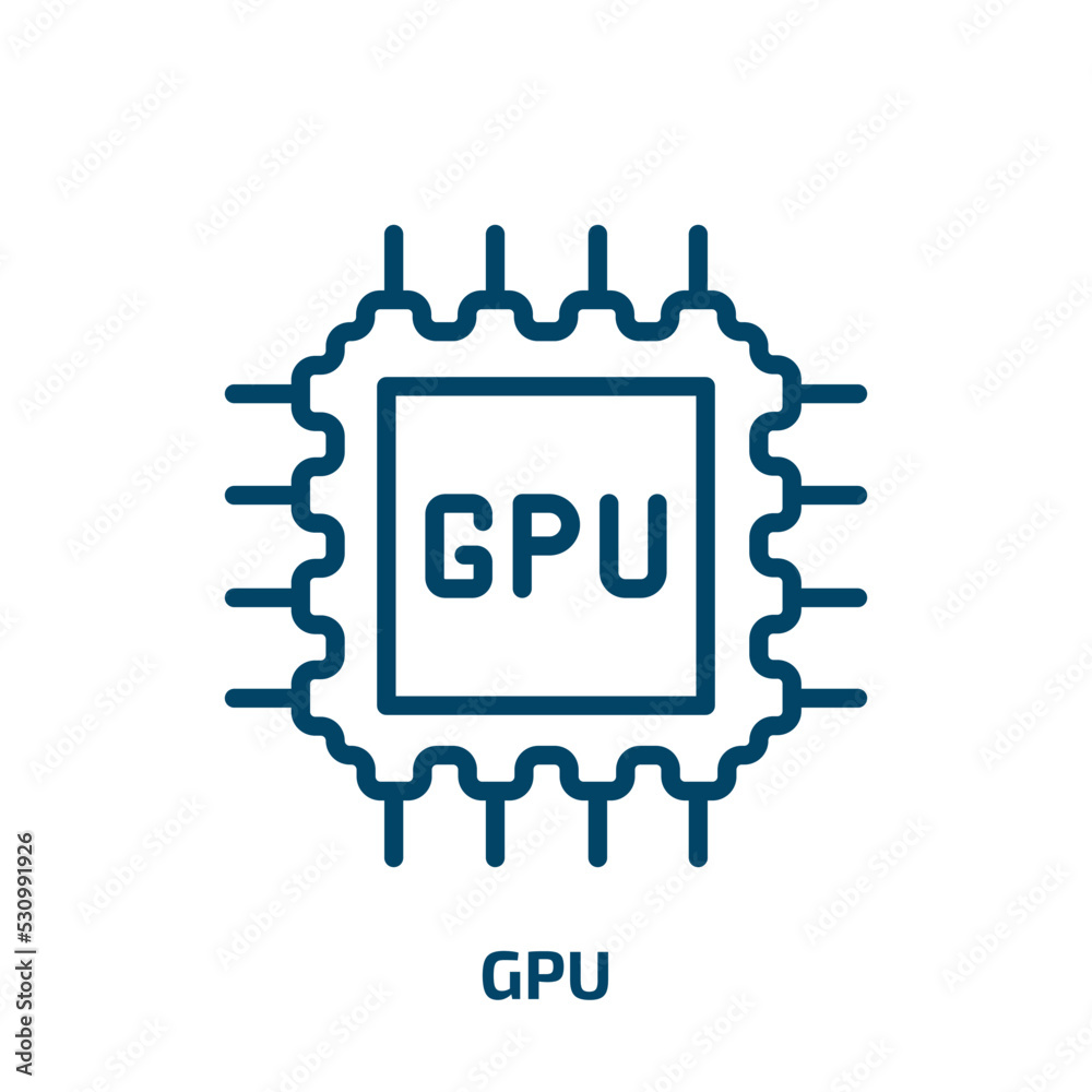 Poster gpu icon from hardware collection. thin linear gpu, computer, electronic outline icon isolated on wh