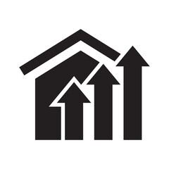 House investment growth icon. Real estate. Property value. Vector icon isolated on white background.