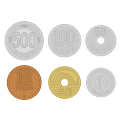日本の硬貨のイラストセット
