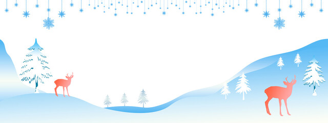Fototapeta na wymiar 鹿と雪の結晶、雪景色の背景