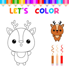 Lets color cute animals.Coloring book for young children. education game for children. Paint the deer