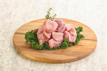 Raw pork meat cubes for coocking