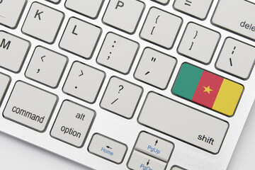 national flag of cameroon on the keyboard on a grey background .3d illustration