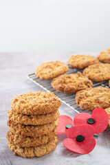 Stack of Anzac Biscuits and Poppies