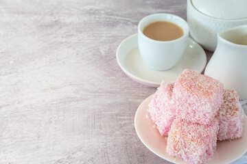 Pink Lamingtons with Tea