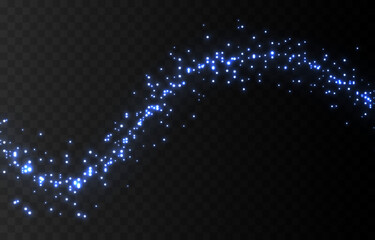 Vector blue dust on an isolated transparent background. Magic, fairy dust PNG. Light dust PNG. A trail of dust, light.