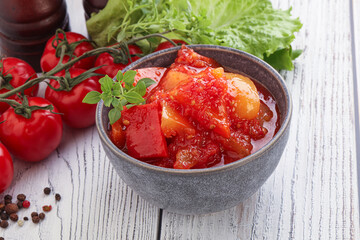 Hungarian lecho with tomato and paprika