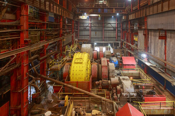 Rod mills in big workshop of diamond factory.