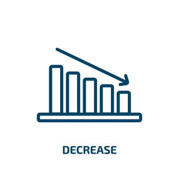 decrease icon from e commerce and payment collection. Thin linear decrease, money, finance outline icon isolated on white background. Line vector decrease sign, symbol for web and mobile