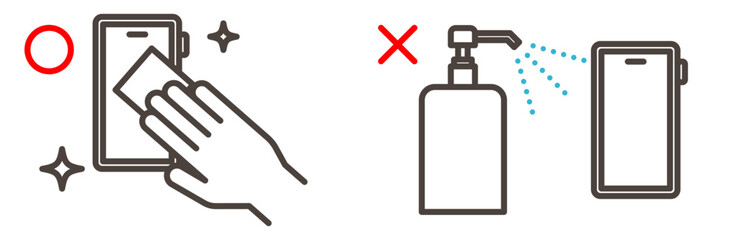 Disinfect your phone with a sterile alcohol sheet or spray to keep it clean [Vector illustration].