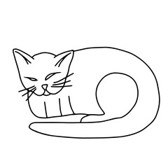 Hand drawn black vector illustration a portrait of a beautiful fan adult young cat with big eyes isolated on a white background