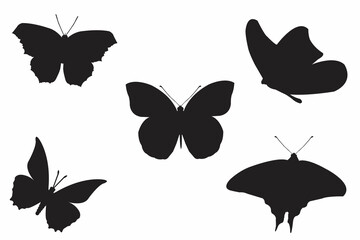 A set of butterflies in silhouette style on a white background for printing and design. Vector illustration.