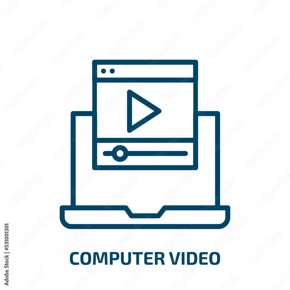 Poster computer video icon from computer collection. Thin linear computer video, communication, internet outline icon isolated on white background. Line vector computer video sign, symbol for web and mobile