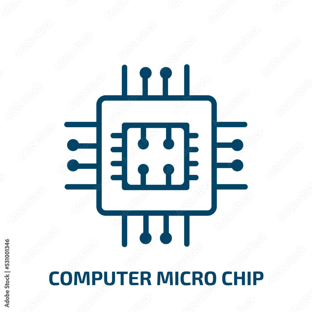 Poster computer micro chip icon from computer collection. thin linear computer micro chip, circuit, microch