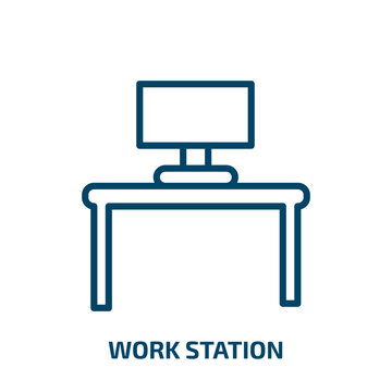 Work Station Icon From Computer Collection. Thin Linear Work Station, Station, Work Outline Icon Isolated On White Background. Line Vector Work Station Sign, Symbol For Web And Mobile