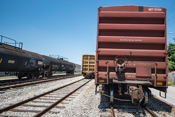 Freight rail cars on train tracks