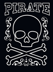 Pirate's flag with skull, Jolly Roger, grunge vintage design t shirts
