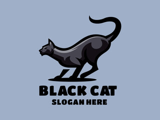 Black Cat Cartoon Logo Template Illustration Vector