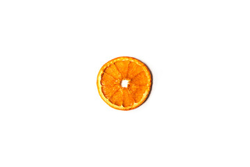 Dry orange slice isolated on white background. Flat lay