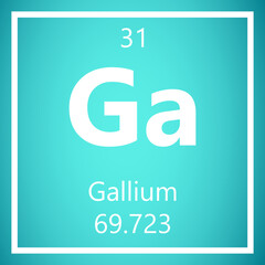 Gallium Ga Periodic Table of Elements, Atomic Mass Vector Illustration Molecule.
