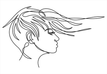 Continuous one line drawing. Abstract portrait of romantic woman face. 