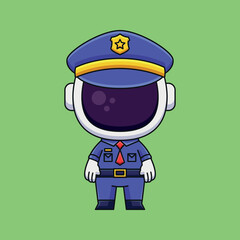 cute police astronaut cartoon doodle hand drawn concept vector kawaii icon illustration