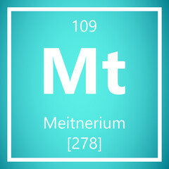 Meitnerium Mt Periodic Table of Elements, Atomic Mass Vector Illustration Molecule.
