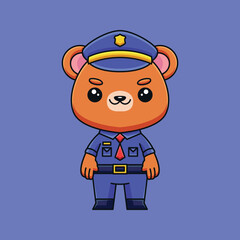 cute police bear cartoon doodle hand drawn concept vector kawaii icon illustration