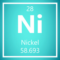 Nickel Ni Periodic Table of Elements, Atomic Mass Vector Illustration Molecule.
