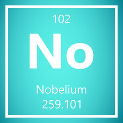 Nobelium No Periodic Table of Elements, Atomic Mass Vector Illustration Molecule.
