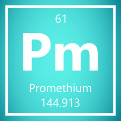 Promethium Pm Periodic Table of Elements, Atomic Mass Vector Illustration Molecule.

