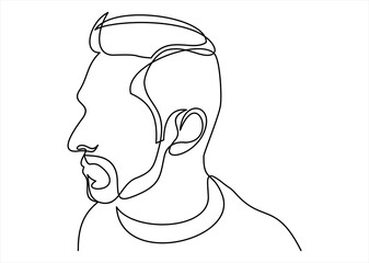 Continuous one line drawing of man portrait. Hairstyle. Fashionable men's style.