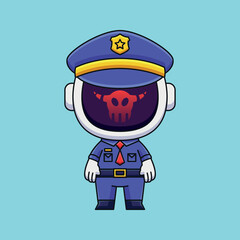 cute police evil astronaut cartoon doodle hand drawn concept vector kawaii icon illustration