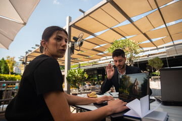 A businessman finished with his breakfast