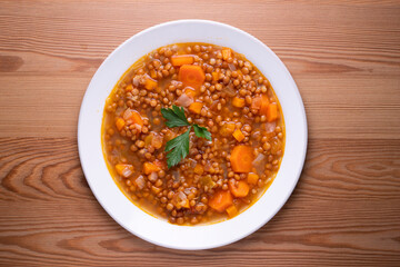 Lentils with carrots. Traditional northern spanish tapa.