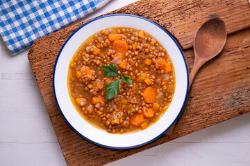Lentils with carrots. Traditional northern spanish tapa.