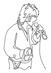 Rock band vocalist with singing to microphone- continuous line drawing