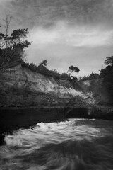 Indonesian scenery, black and white photos of beautiful coastal cliffs