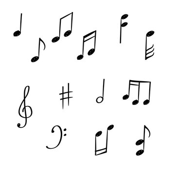 Hand drawn musical notes illustration set