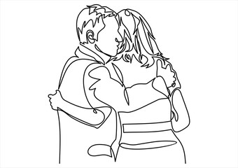Couple hugging. Love concept. Continuous line drawing.