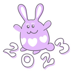 2023. Chinese Year of rabbit. Vector isolated illustration. Pink rabbit and lettering 2023.