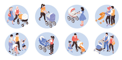 Fototapeta premium Isometric Baby Carriage Set