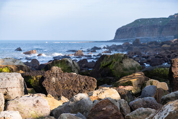 East Yorkshire in the North Sea coast showing the sandy beach front and ocean in the UK